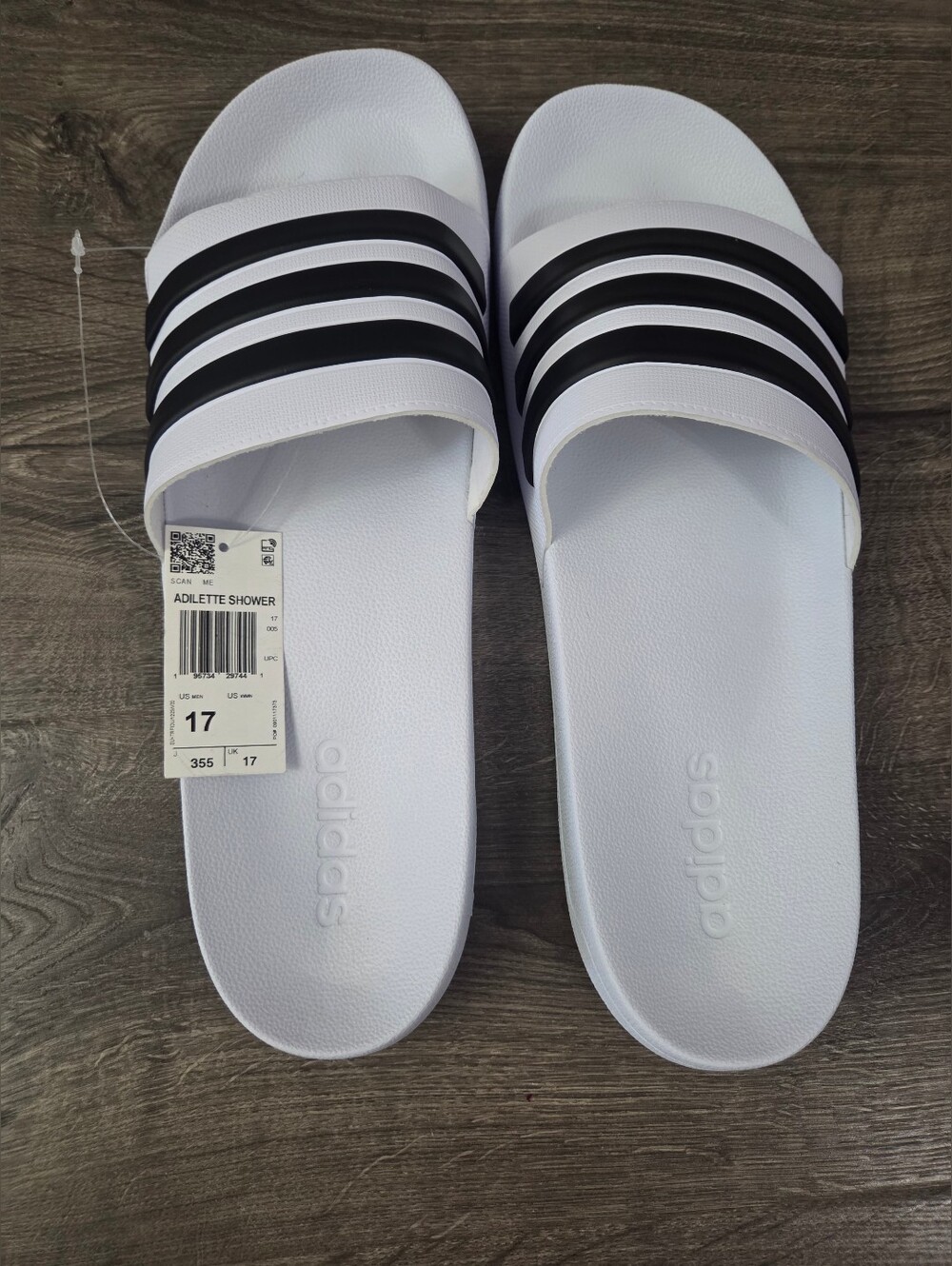 Mens White & Black Adidas Slide Sandals Size 17 NWT